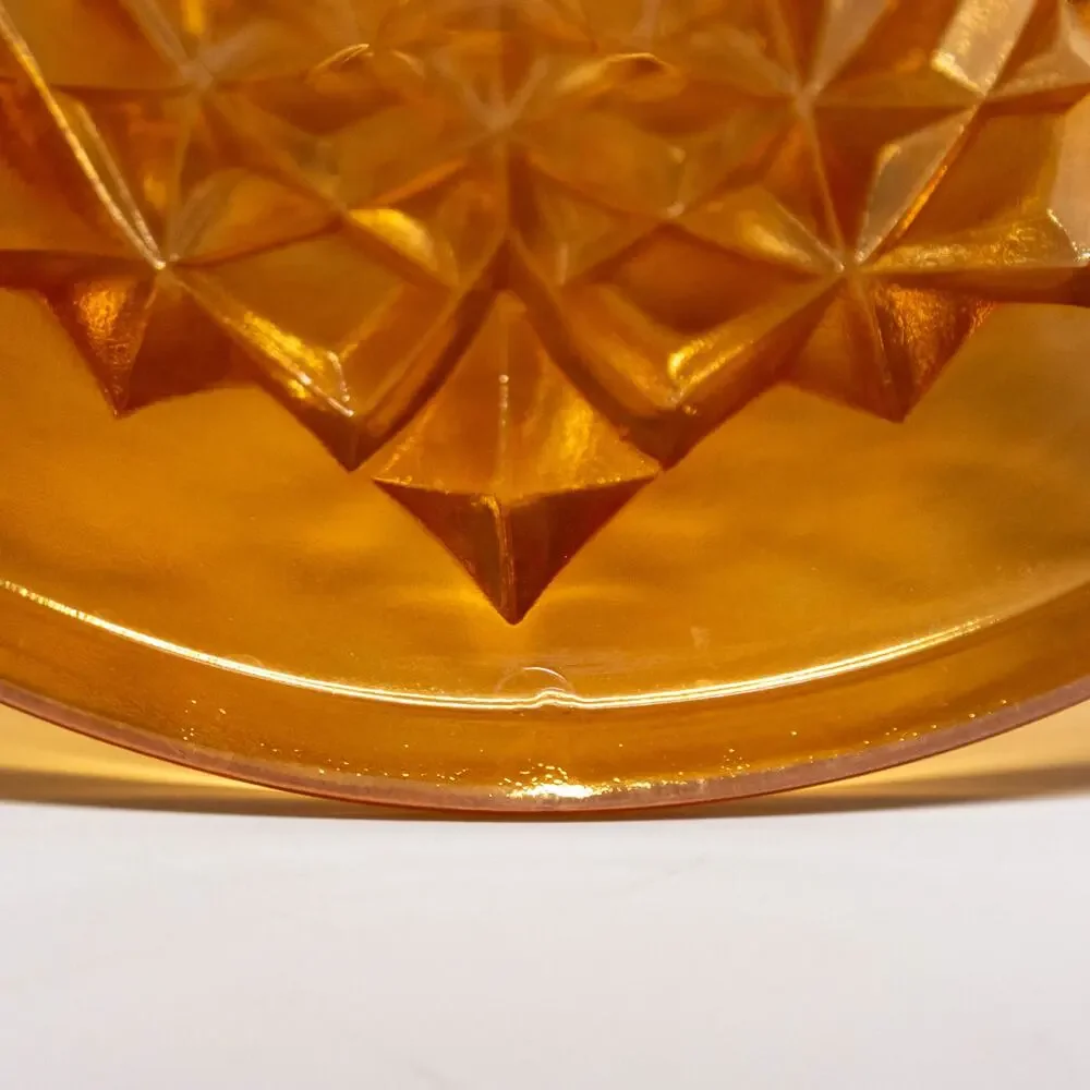 Vintage JEANNETTE Glass Marigold Carnival Waffle Diamond Cut Iridescent 7